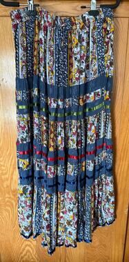 Women's Anii by Natural Patchwork Tiered Boho Maxi Skirt XL